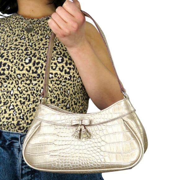 Y2k Vintage Liz Claiborne Gold Leather Baguette Bag Mini Bag - Picture 4 of 5